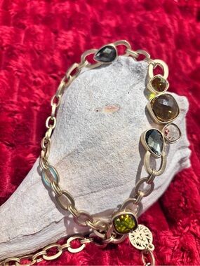 Anne Klein Gold-Tone Multistone Necklace with Green, Brown and Smoky Gems 36”